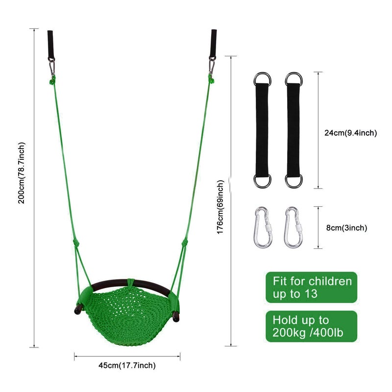 JKsmart Swing Seat for Kids Heavy Duty Rope Play Secure Children Swing Set,Perfect for Indoor,Outdoor,Playground,Home,Tree,with Snap Hooks and Swing Straps,440 lbs Capacity,Green - Image 2